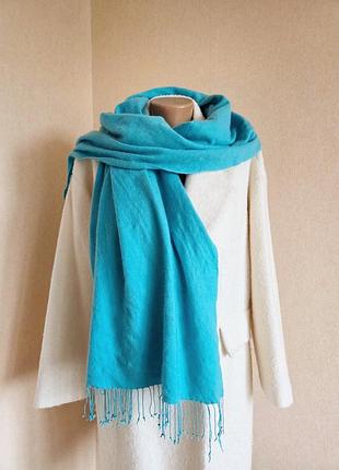 Кашемировый шарф бирюзовый кашемир 100% кашемир cashmere шарфик палантин шалик с бахромой