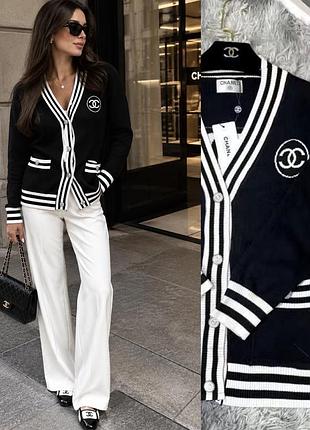 Жіночий кардиган chanel чорний з білими смужками