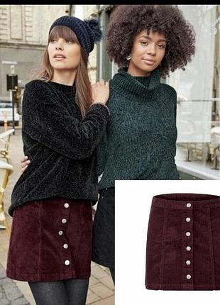 Трендова бордова вельветова спідниця-трапеція denim co. (розмір m / 38)