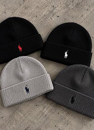 Шапка унісекс polo ralph lauren біні в рубчик чорна, сіра