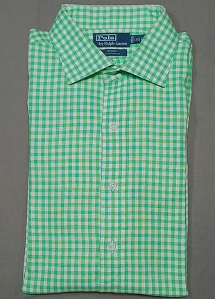 Воротник 44 см polo ralph lauren size 17 1/2 / xl плотная в клетку зелено белая рубашка oxford 100% cotton 
 made in hong kong regular custom fit