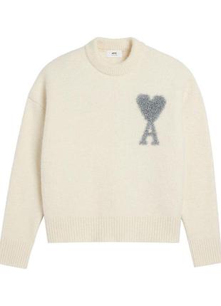 Новий фірмовий светр ami paris women's white ami de coeur lurex-detail jumper
