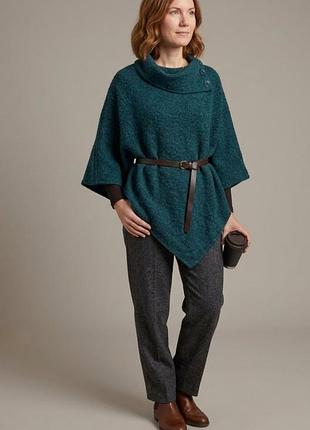Стильное асимметричное пончо vera tucci (made in italy) глубокий бирюзовый цвет, 50% шерсть, универсального размера