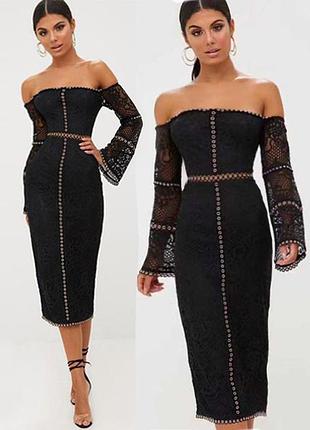 Розпродаж cукня prettylittlething міді мереживна ажурна з відкритими плечима