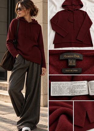 В’язане жіноче  худі massimo dutti, бордове бургунді кофта з капюшоном xs