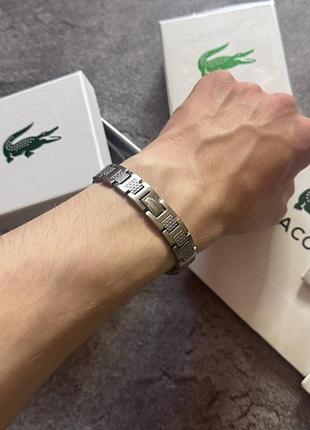 Брендовий чоловічий браслет lacoste / чорний металевий браслет лакост / чоловіча прикраса з сталі lacoste / подарунковий набір браслет lacoste / lacos