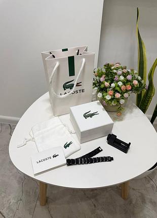 Мужской браслет из ювелирной стали lacoste / стильный черный браслет лакост / брендовый аксессуар lacoste / металлический браслет lacoste black / laco