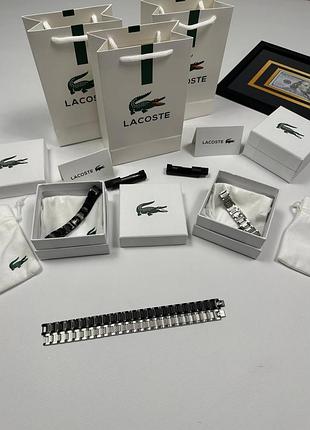 Подарочный комплект браслет lacoste / мужской черный браслет из стали лакост / брендовый металлический браслет lacoste / украшение lacoste в фирменной
