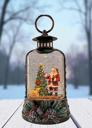 Новорічний нічник вінтажний ліхтар xmas wdl-25011a санта з ялинкою