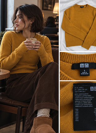 Шерстяной женский джемпер uniqlo 100% шерсть горчичный
