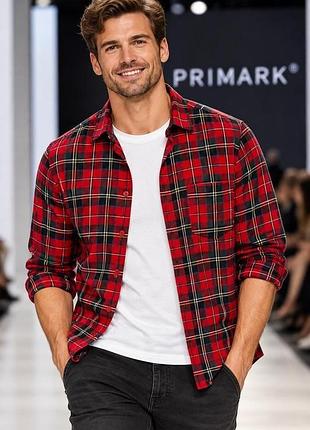 Мужская рубашка primark красная m хлопок