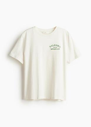 Базова кремова футболка h&m з написом