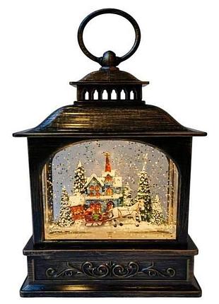 Новорічний нічник вінтажний ліхтар сани з подарунками xmas wdl-24072d коричневий