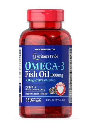 Омега-3 риб'ячий жир 1000 мг (300 мг омега-3) для волосся і жінок puritan's pride omega-3 fish oil 1000 mg 250 м'яких капсул