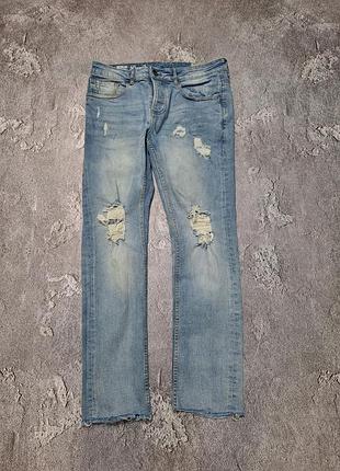 Джинсы denim co. skinny (w32 l34) - Светло-синие рваные джинсы / pipped denim