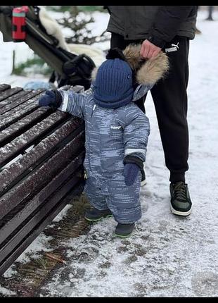 Зимовий комбінезон для хлопчиків сірий з принтом