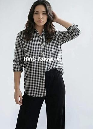 Рубашка с длинным рукавом в черно- белую клетку хлопок crew clothing company