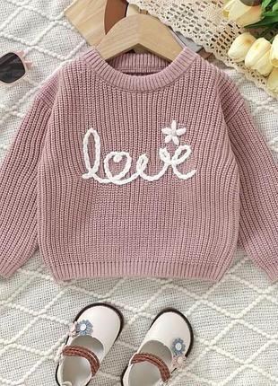 Светр для дівчинки в'язаний рожевий з написом love