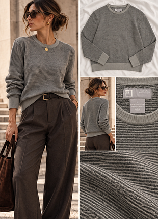 Шерстяной женский джемпер jcp, 100% extra fine merino wool серый в полоску