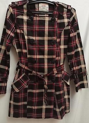 Стильне двобортне пальто-тренч в клітинку river island (riv/sd), розмір m / 38