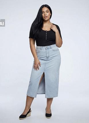 Міді спідниця жіноча джинсова plus size блакитна