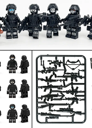 Конструктор фигурки человечки военные полиция спецназ солдаты swat 6 шт и 2 собаки art4569