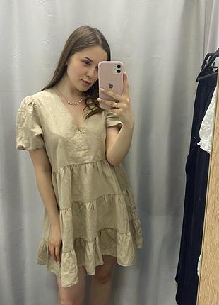 Сукня міді жіноча zara лляна бежева