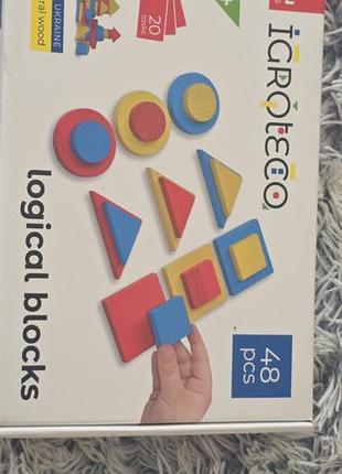 Конструктор для хлопчиків/дівчаток igroteco logical blocks, 48 елементів, різнокольоровий, дерево
