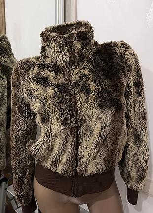 Меховая куртка-бомбер из эко-меха h&m young размер xxs/xs рост 158