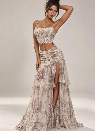 Розпродаж комплект prettylittlething костюм корсетний топ + довга спідниця з розрізом