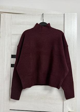 Бордовий светр під горло з горловиною вільний оверсайз zara / бордовый свитер джемпер