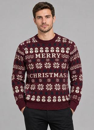 Чоловічий светр topman з написом merry christmas новорічний бордовий розмір s-m з 100% акрилу