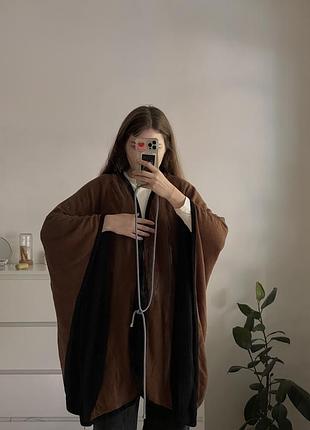 Пончо кейп жіноче двостороннє вовняне коричневе та чорне