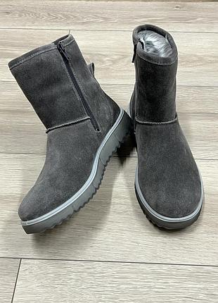 Legero campania з gore-tex теплі шкіряні замшеві черевики чоботи угги снігоходи з утепленням хутром сірі жіночі повсякденні зимові р. 38 38.5 25 см