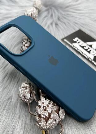 Чехол для iphone 15 pro max silicone case квадратный с микрофиброй закрытым низом силиконовый сине-зеленый (cosmos blue)