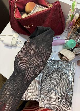 Колготки жіночі gucci чорні в сітку з логотипом