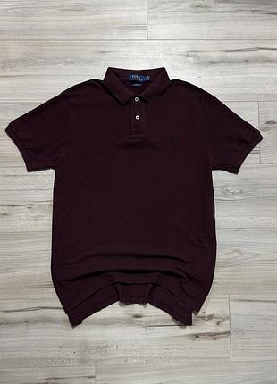 Бордовая футболка поло поло ральф лорен polo ralph lauren custom fit polo, l, оригинал