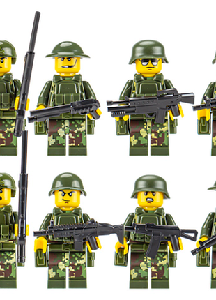 Конструктор фигурки человечки военные солдаты swat зелёные в пиксель камуфляже спецназ art4715