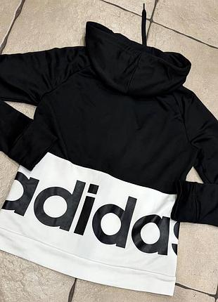 Чорно-біла спортивна кофта зіп-худі adidas з великим логотипом на спині, розмір s