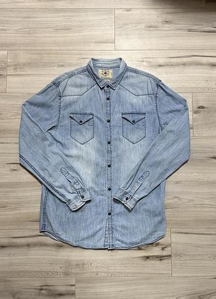 Джинсова сорочка зара zara man denim collection western shirt, факт l, оригінал