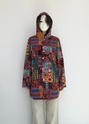 Кофта кардиган куртка печворк бохо винтаж ретро vintage хиппи теплая крапива хлопок плюшевая осень зима с капюшоном разноцветная