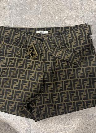 Шорты женские fendi с монограммой, коричневые, размер xs