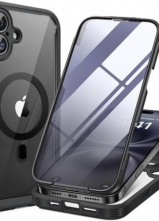 Miracase – магнитный чехол 360° для iphone 16 6.1″ с защитой экрана закаленное стекло 9h, совместимый с magsafe. черный