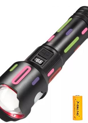 Акумуляторний ручний led-ліхтар l-2405-tg з цифровим дисплеєм, zoom, power bank та акумулятором 26650 (usb type-c) ц-000080925