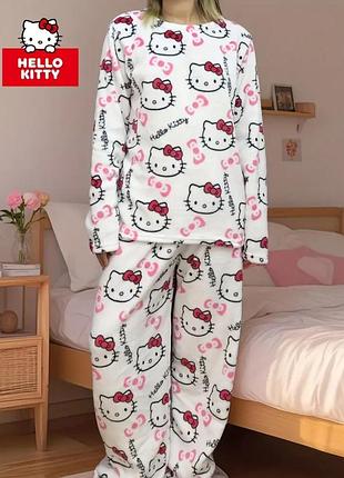 Плюшева піжама hello kitty ;кофта та штани хелоу кіті біла xl