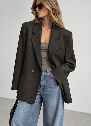 Жакет zara oversize у тонку смужку, коричневий, xs | новий з біркою