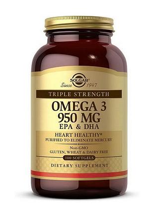 Омега-3 950 мг (epa 504 мг, dha 378 мг) для волосся і жінок solgar omega-3 epa & dha triple strength 950 mg 100 м'яких капсул