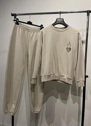 Спортивний костюм ivina boutique (світшот та штани) / жіночий костюм бежевий