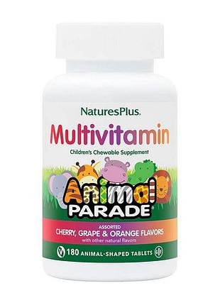 Вітаміни для дітей від 2 років naturesplus animal parade children's multivitamin 180 жувальних таблеток апельсин