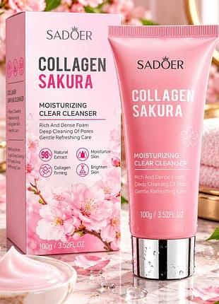 Пенка для умывания sadoer collagen sakura деликатное очищение и питание кожи 100 г